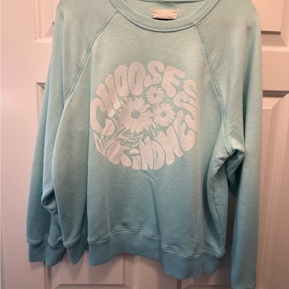 American Eagle Outfitters Light Blue "Choose Kindness" Floral Gradient Crewneck